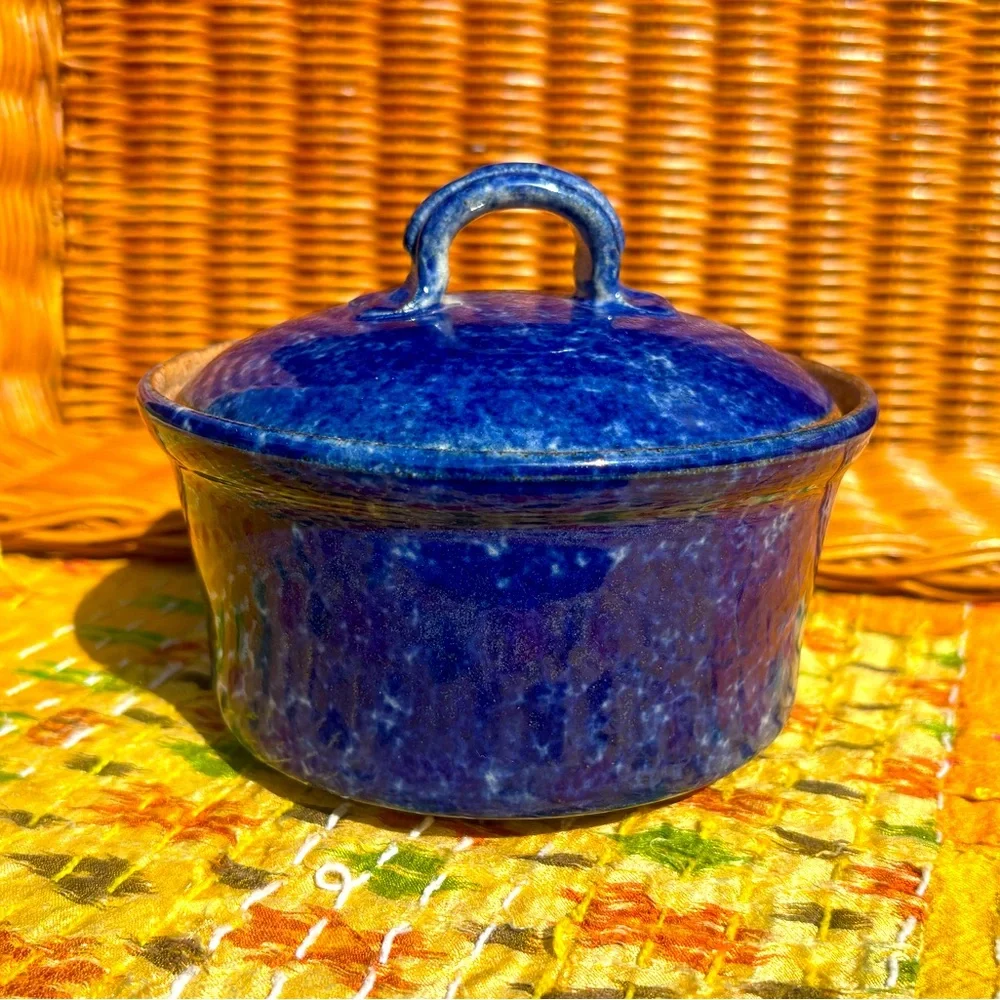 Original Signed Lidded Blue Ceramic Butter Dish